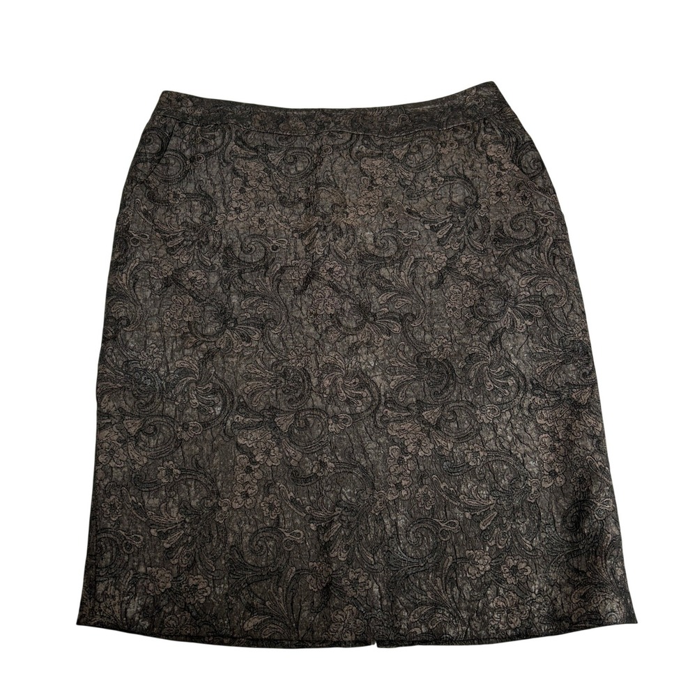Coldwater Creek Brown Metallic Floral Paisley Brocade Pencil Skirt Pockets Sz 12